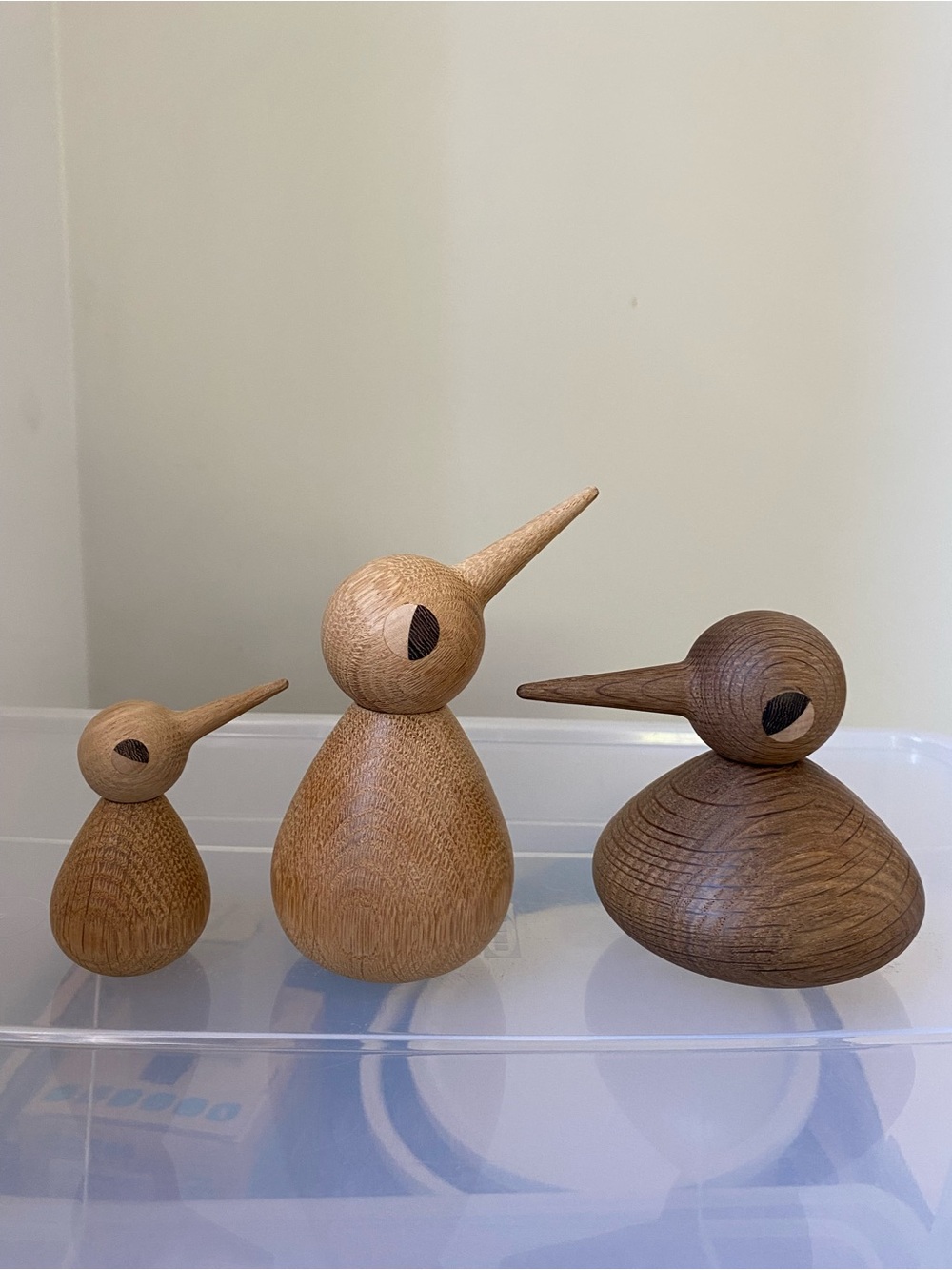 Architectmade Wooden Bird Sculptures in Light and Dark Oak Tones